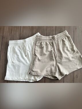 H&M Women's Athletic Lounge Shorts in White and Beige